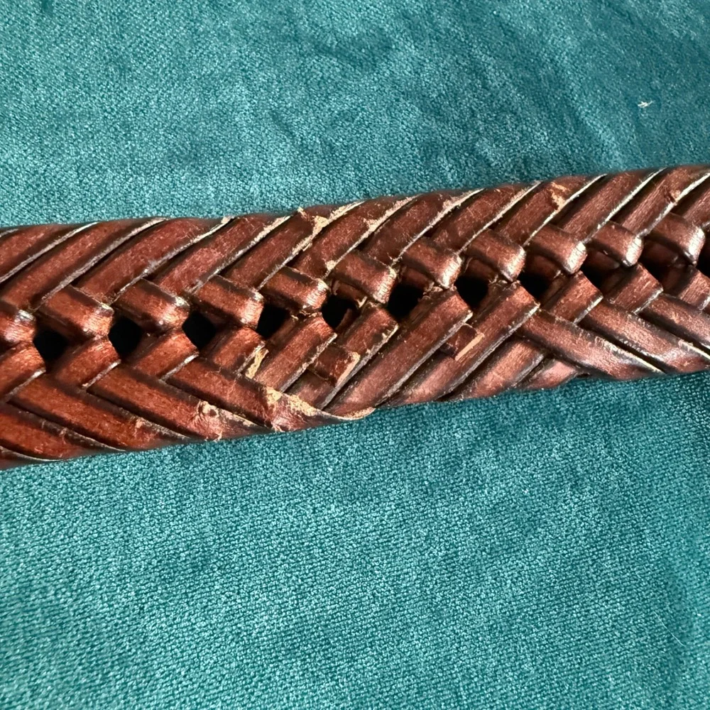 Tommy Hilfiger Braided‎ Leather Belt Brown Brass Buckle Men's 42 / 105